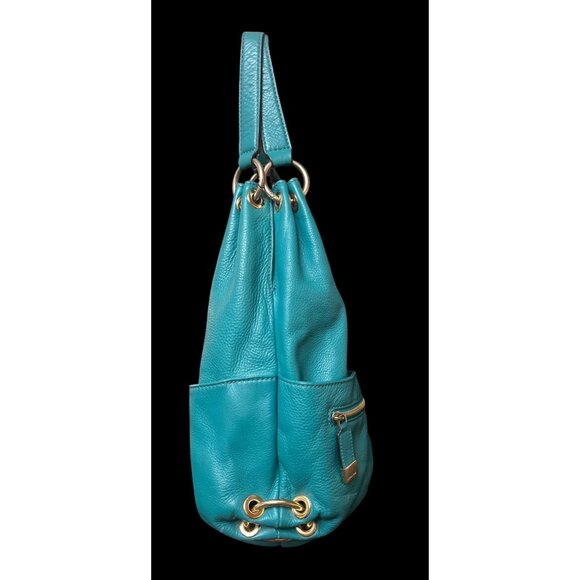 Michael Kors Pebbled Leather Teal Green Teal Shoulder Bag Snap Closure - Picture 4 of 9